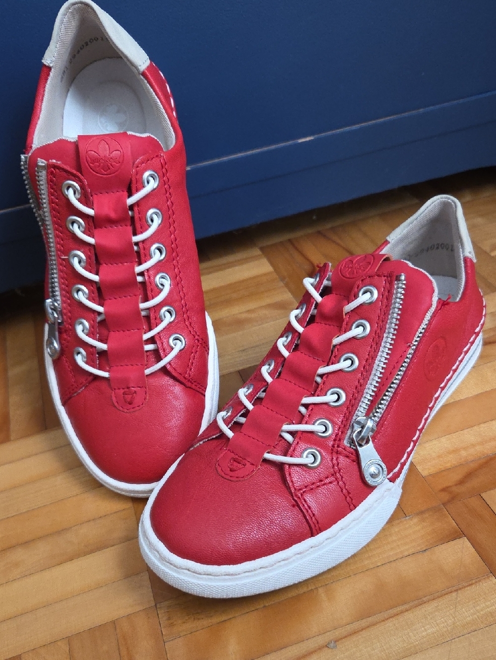 Rieker Red Leather Zip & Lace Women's Sneakers
